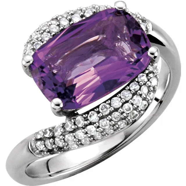 14k White Gold Amethyst & 3/8 CTW Diamond Ring, Size 7