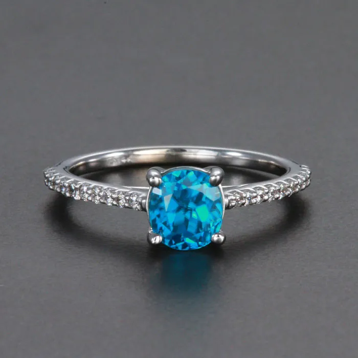 14k White Gold Antique Cushion Blue Zircon Ring 2.01 Carats