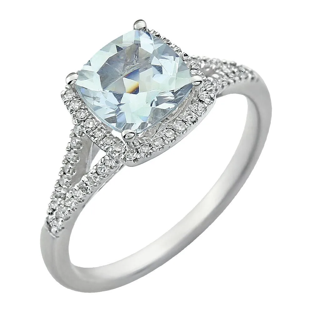 14k White Gold Aquamarine & 1/5 CTW Diamond Ring