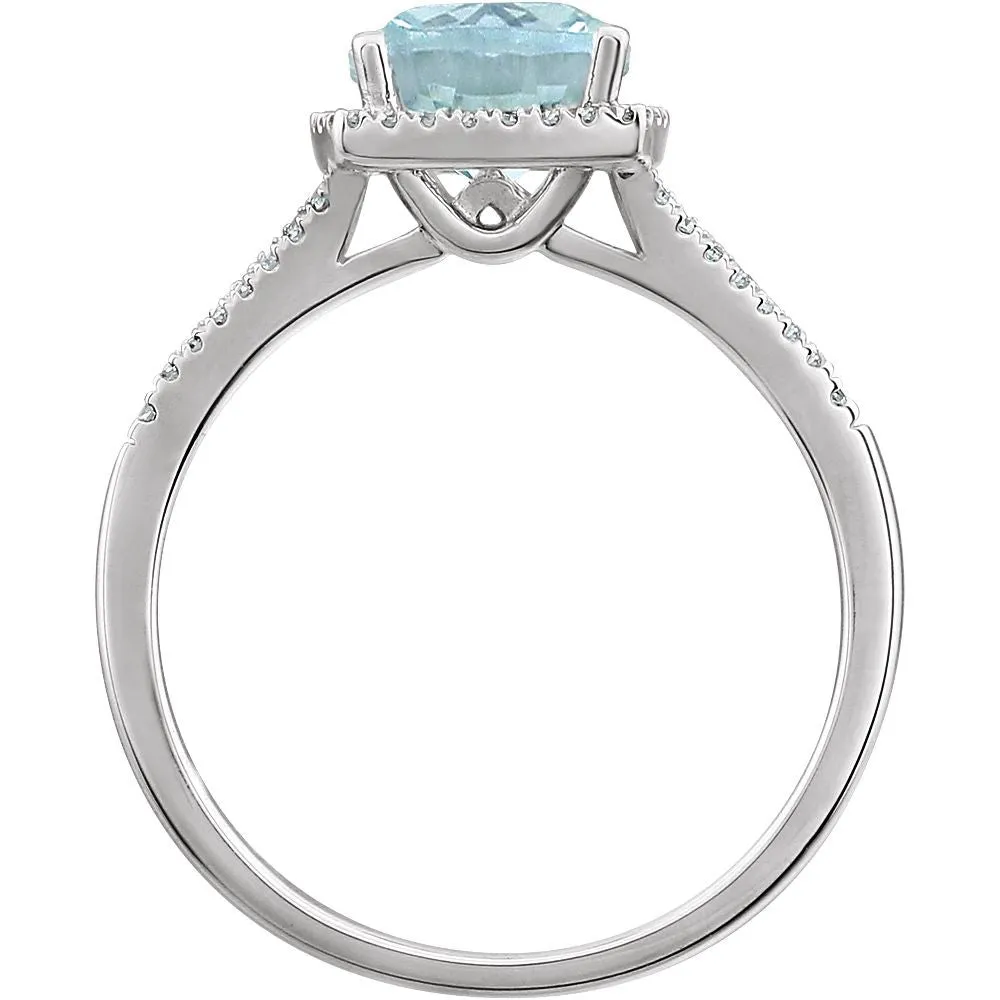 14k White Gold Aquamarine & 1/5 CTW Diamond Ring
