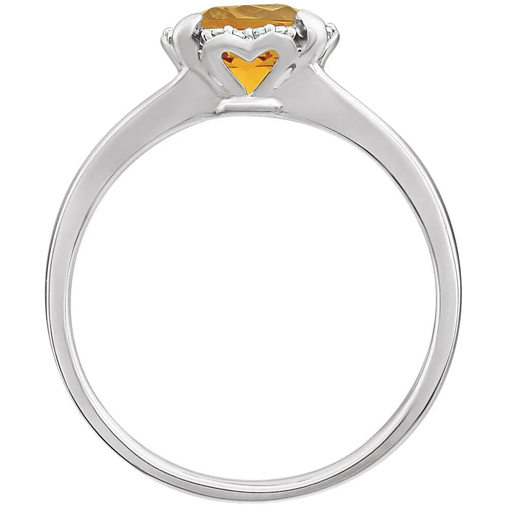 14k White Gold Citrine & .05 CTW Diamond Ring, Size 7
