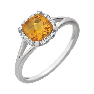 14k White Gold Citrine & .05 CTW Diamond Ring, Size 7