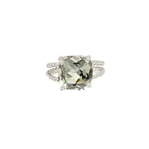 14K White Gold Cushion Cut Prasiolite (Green Amethyst) on Braided Ring