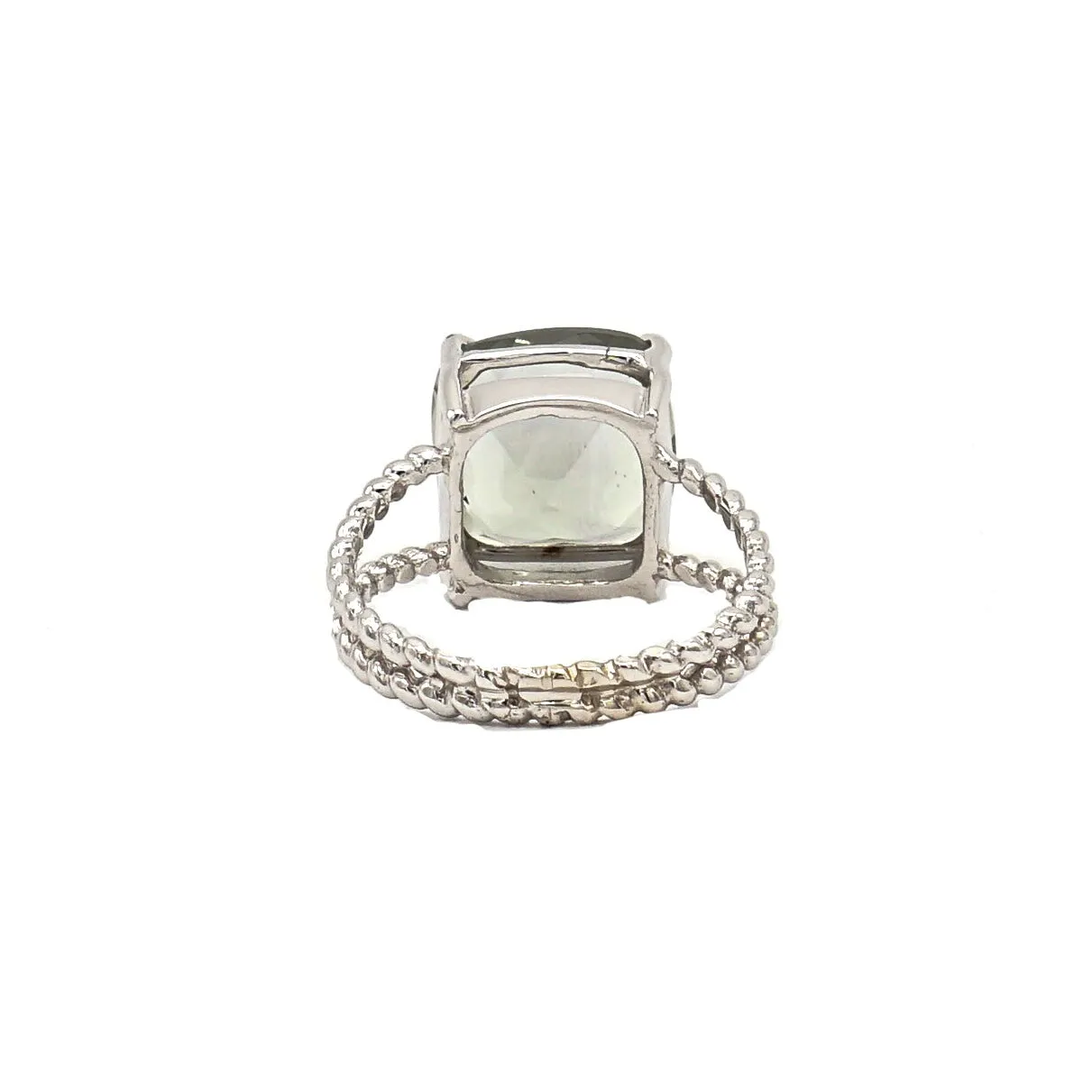 14K White Gold Cushion Cut Prasiolite (Green Amethyst) on Braided Ring