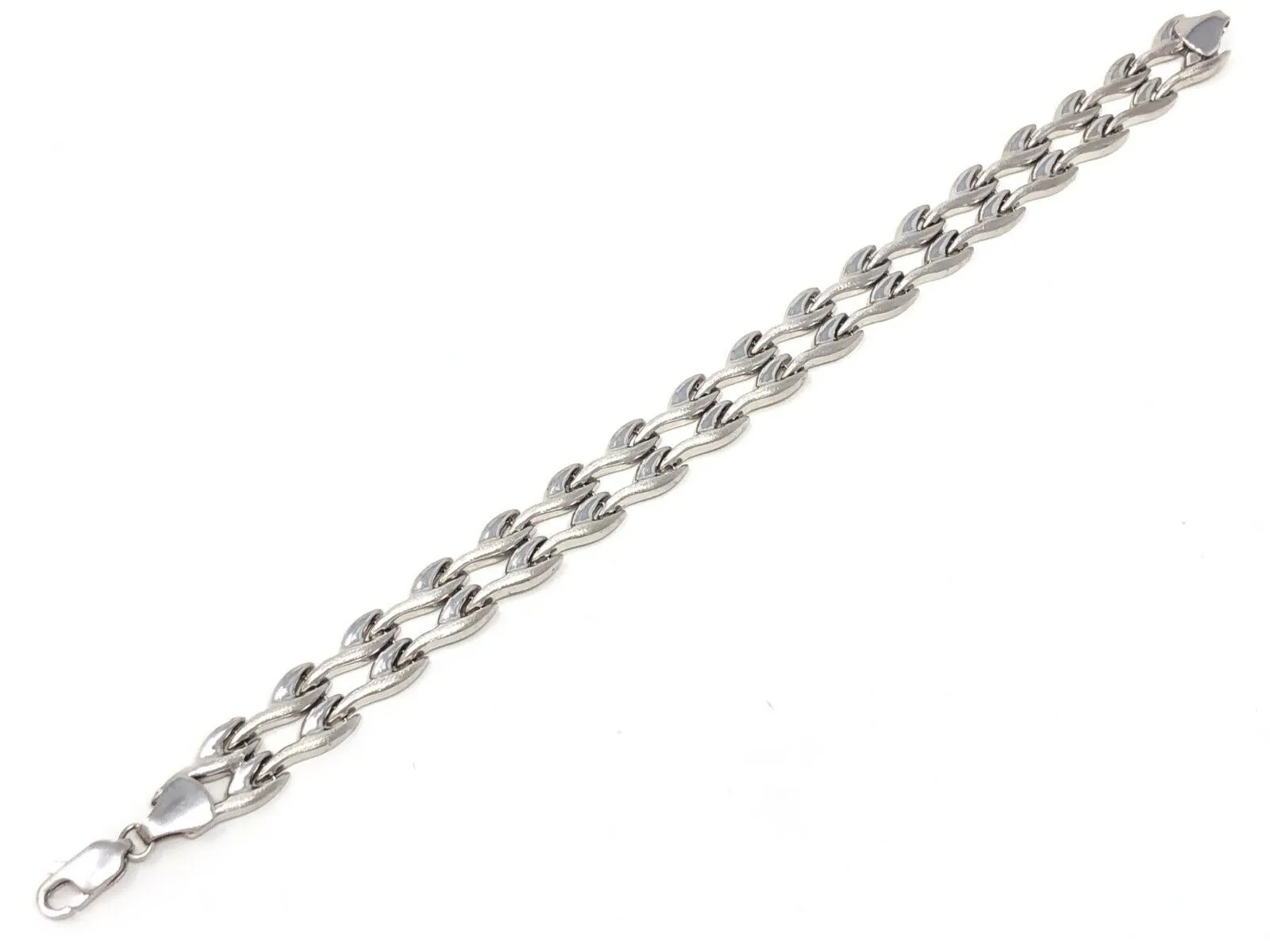 14k White Gold Double Fancy Bracelet 7.5" 10mm 8.9 grams