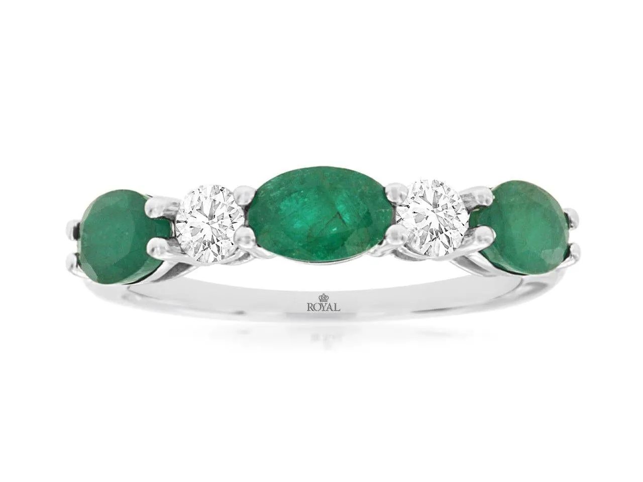 14K White Gold Emerald & Diamond Band