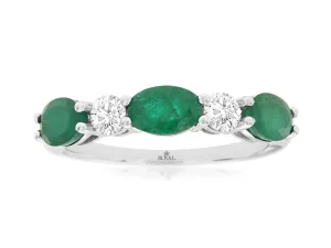 14K White Gold Emerald & Diamond Band