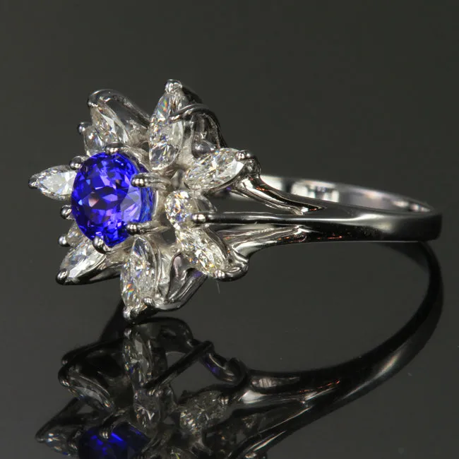 14K White Gold Estate Tanzanite and Diamond Ring