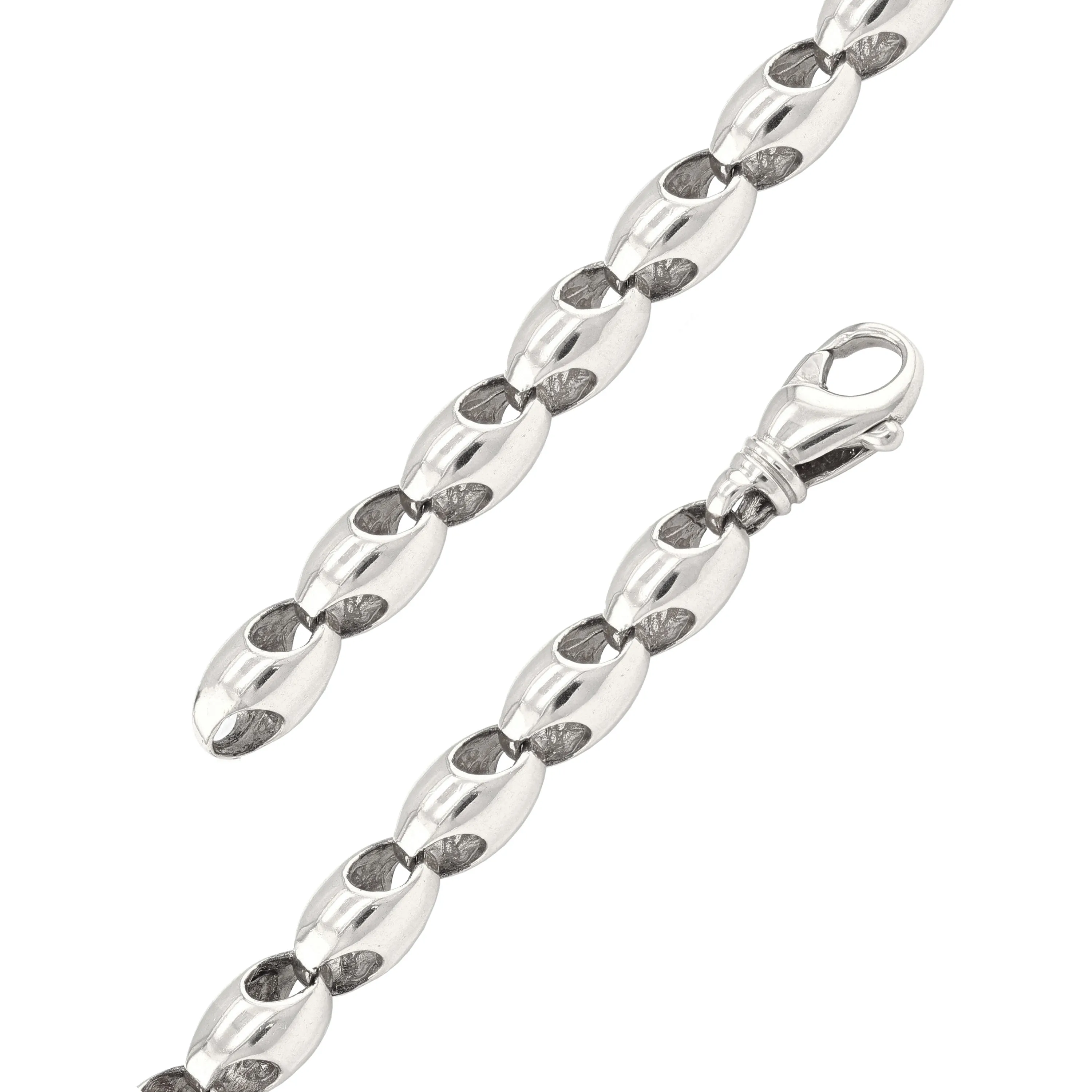 14k White Gold Handmade Fashion Link Bracelet 8" 7mm 32.2 grams