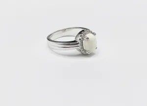 14K White Gold Opal & Diamond Halo Ring