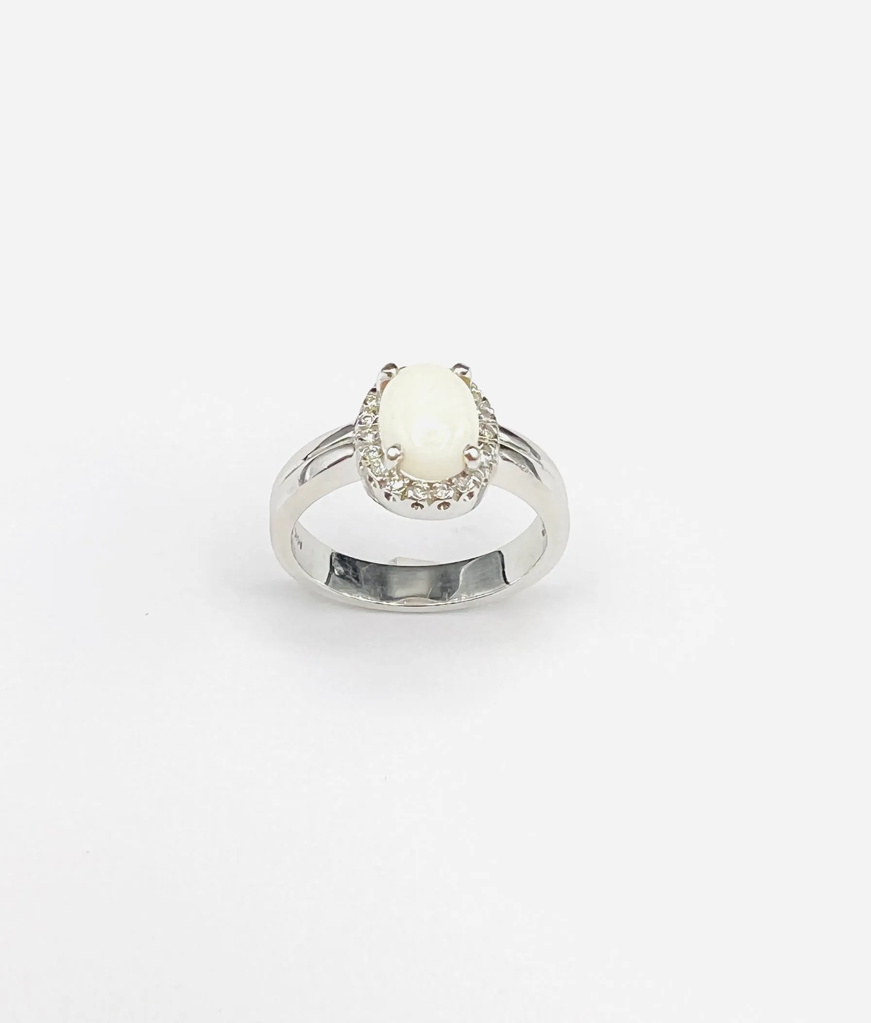 14K White Gold Opal & Diamond Halo Ring