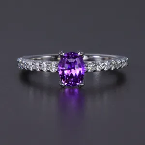 14K White Gold Oval Purple Sapphire and Diamond Ring 1.31 Carats