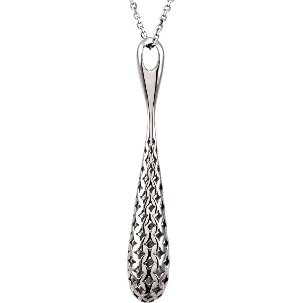 14k White Gold Pierced Teardrop 18" Necklace