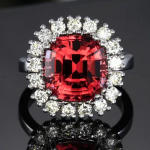 14K White Gold Pink Square Cushion Tourmaline with Fine Diamonds Ring