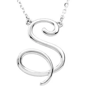 14k White Gold "S" Script Initial 16" Necklace