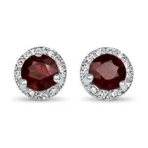 14k White Gold Ruby & Diamond Halo Stud Earrings
