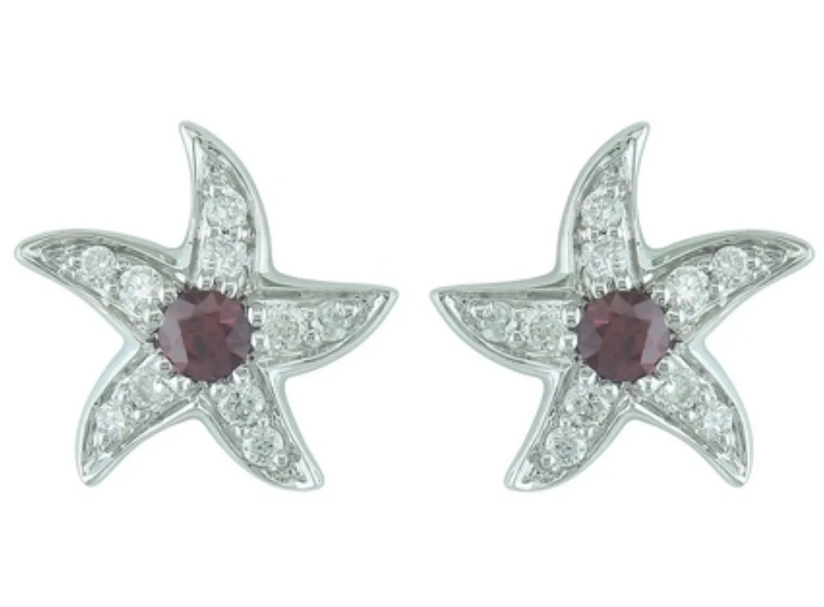14K White Gold Ruby and Diamond Starfish Stud Earrings