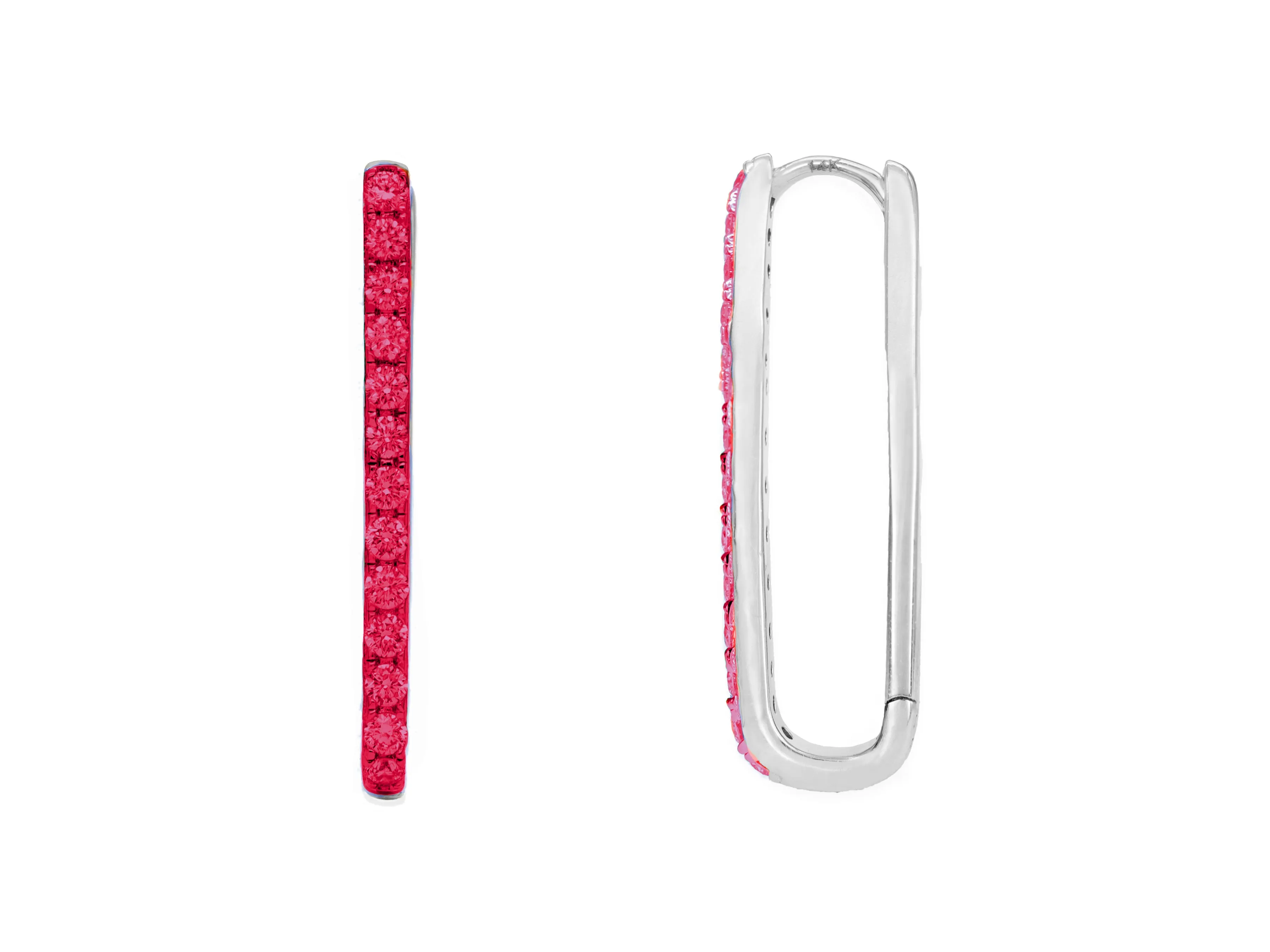 14k White Gold Ruby Paperclip Hoop Earrings