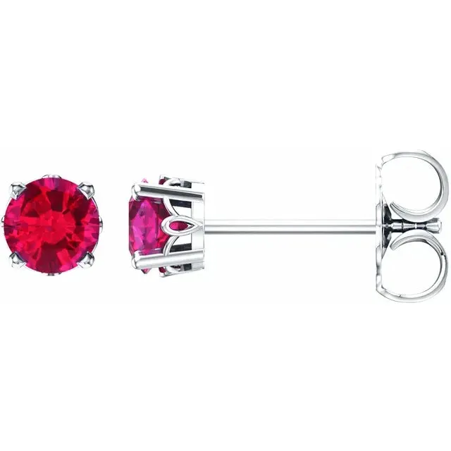 14K White Gold Ruby Stud Earrings