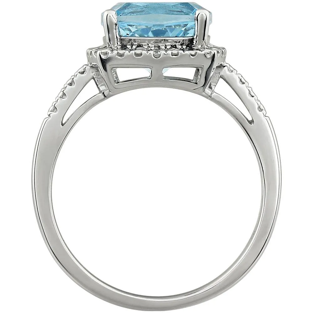 14k White Gold Sky Blue Topaz & .03 CTW Diamond Ring , Size 7