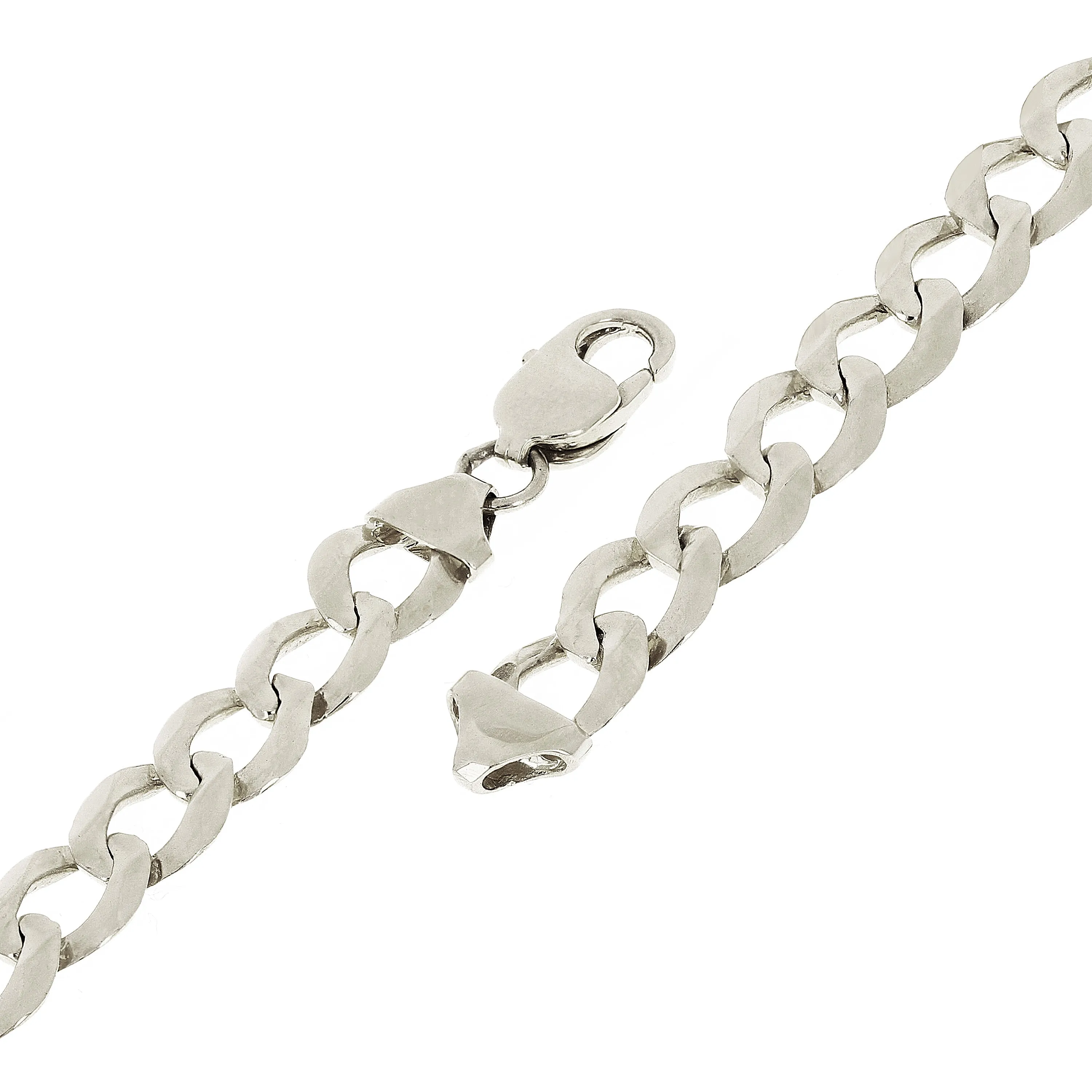 14k White Gold Solid Flat Cuban Curb Link Chain Bracelet 8" 9mm 17 grams