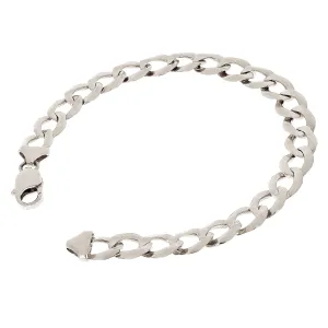 14k White Gold Solid Flat Cuban Curb Link Chain Bracelet 8" 9mm 17 grams