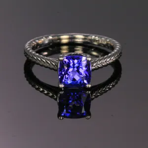 14k White Gold Square Cushion Cut Tanzanite Ring 1.71 Carats