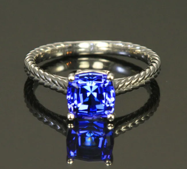 14K White Gold Square Cushion Tanzanite Ring