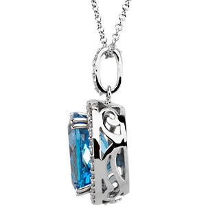 14k White Gold Swiss Blue Topaz & 3/8 CTW Diamond 18" Necklace
