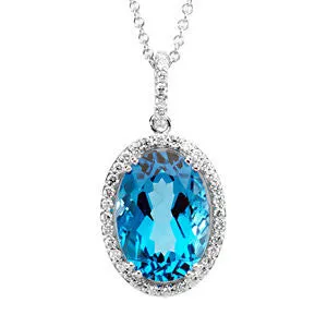 14k White Gold Swiss Blue Topaz & 3/8 CTW Diamond 18" Necklace