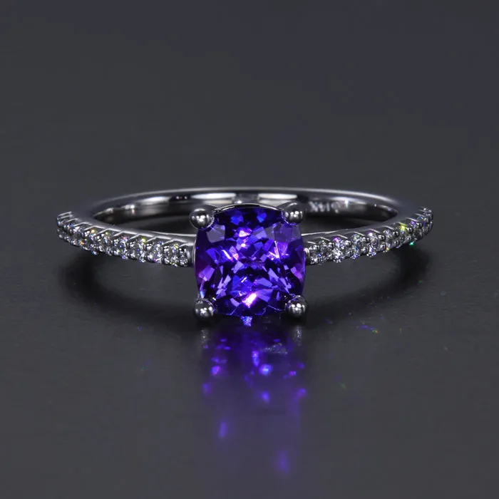 14K White Gold Tanzanite and Diamond Shank Ring 1.08 Carats