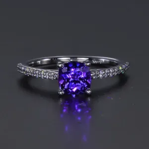 14K White Gold Tanzanite and Diamond Shank Ring 1.08 Carats