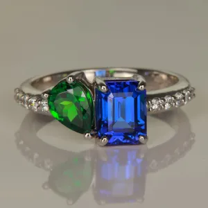 14K White Gold Tanzanite and Tsavorite Garnet Ring 1.86cts