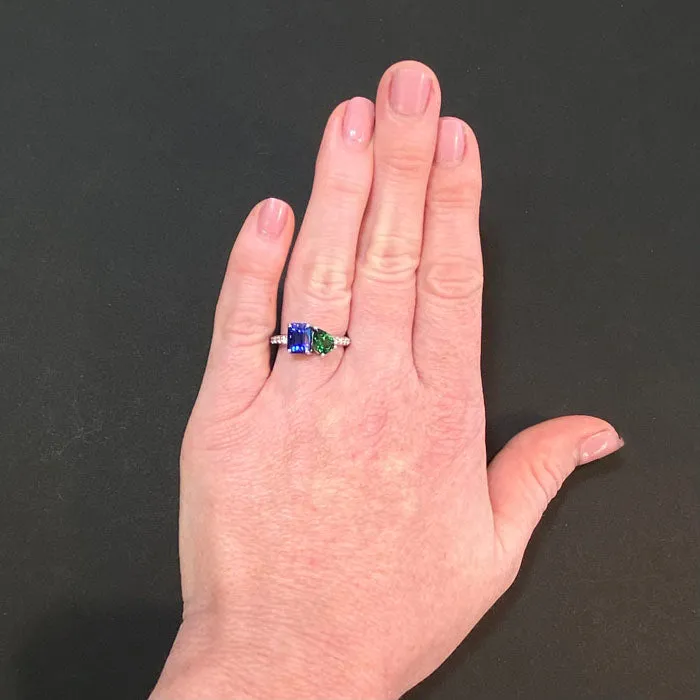 14K White Gold Tanzanite and Tsavorite Garnet Ring 1.86cts