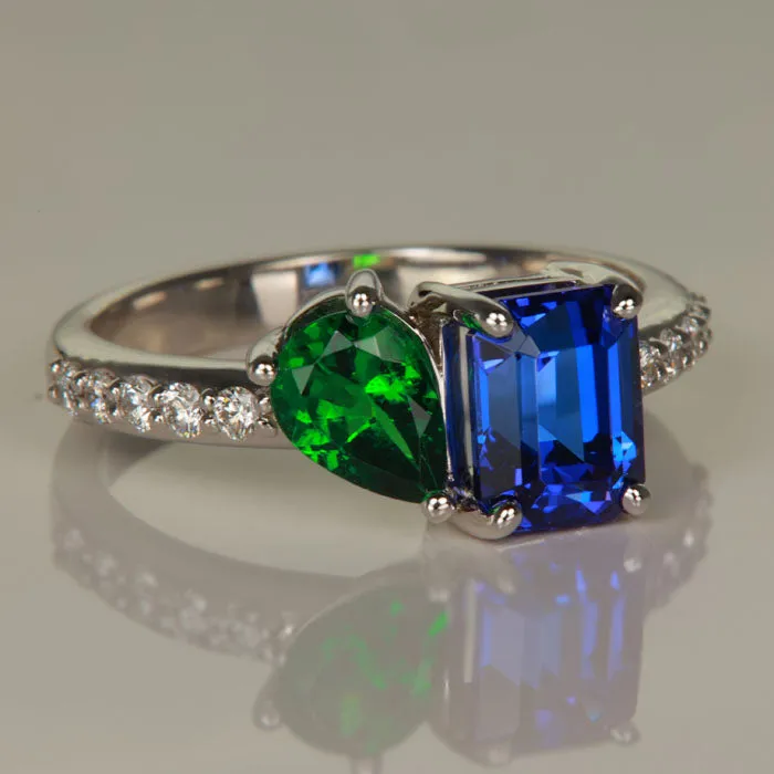 14K White Gold Tanzanite and Tsavorite Garnet Ring 1.86cts