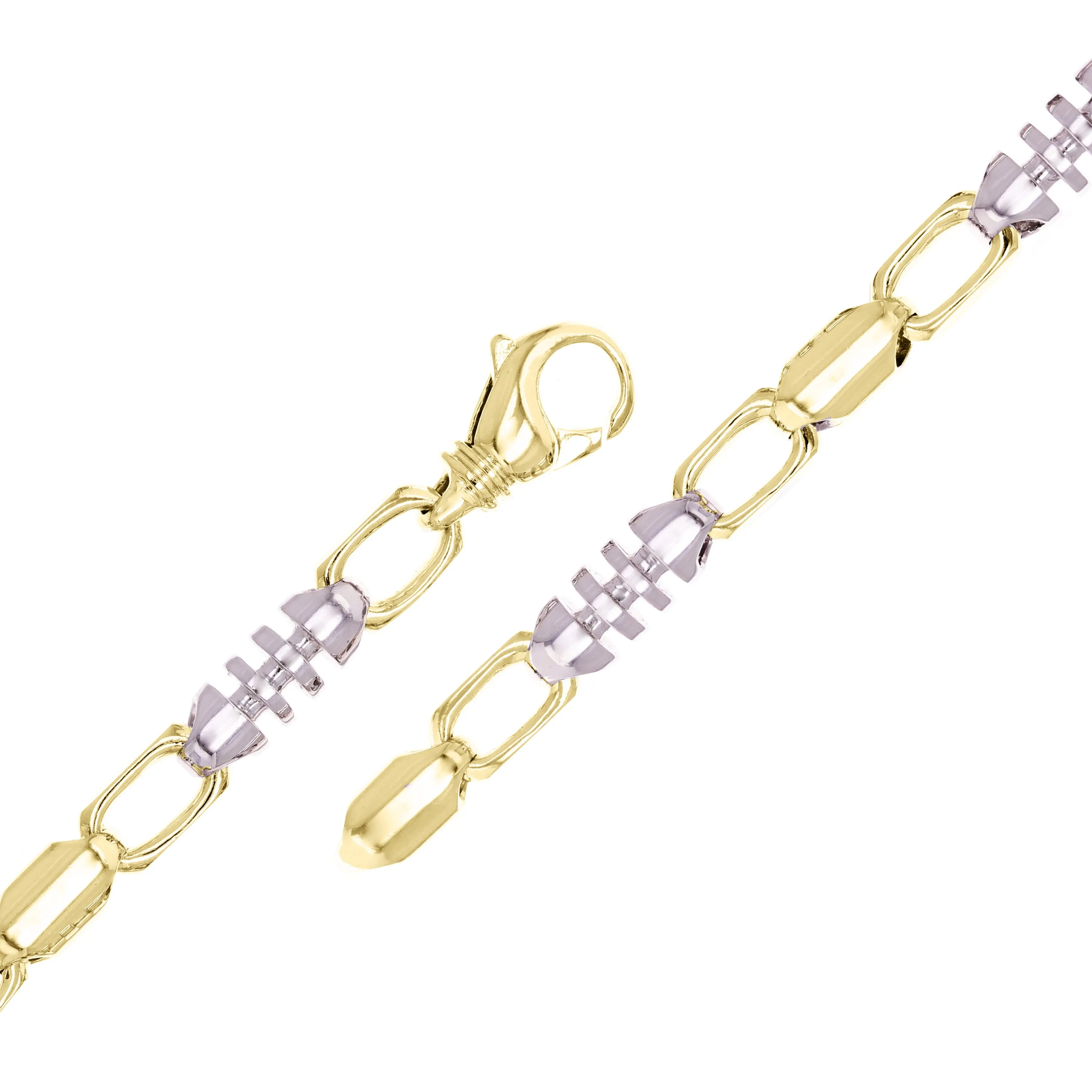 14k Yellow & White Gold Solid Handmade Link Chain Bracelet 7" - 9" 6.9mm