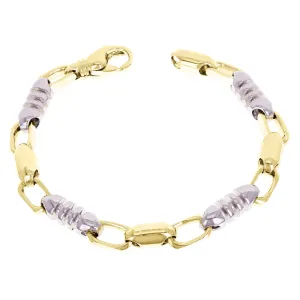 14k Yellow & White Gold Solid Handmade Link Chain Bracelet 7" - 9" 6.9mm