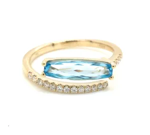 14K Yellow Blue Topaz and Natural Diamond Ring Size 6.5