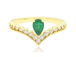 14K Yellow Gold Emerald & Diamond Curve Ring
