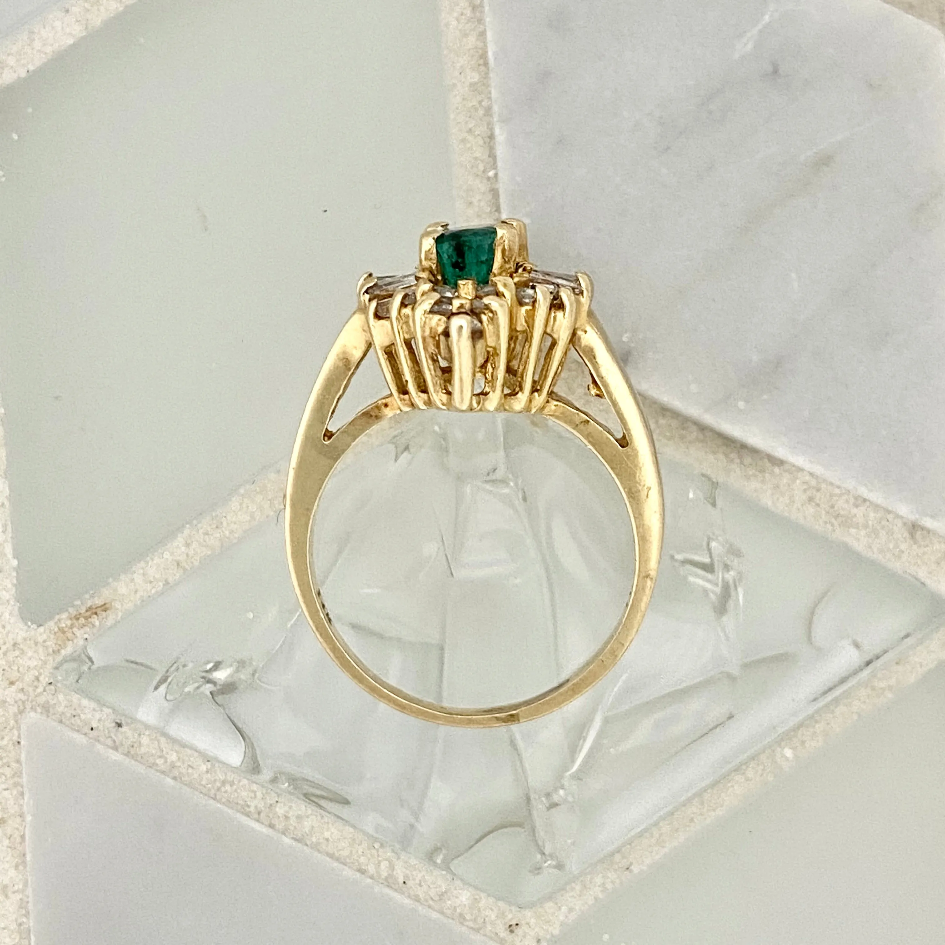 14k Yellow Gold Emerald And Diamond Ring Size 6