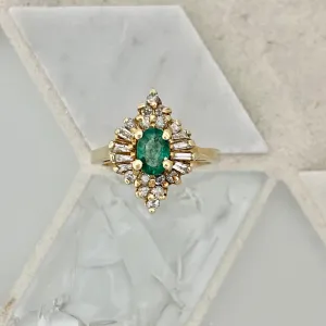 14k Yellow Gold Emerald And Diamond Ring Size 6