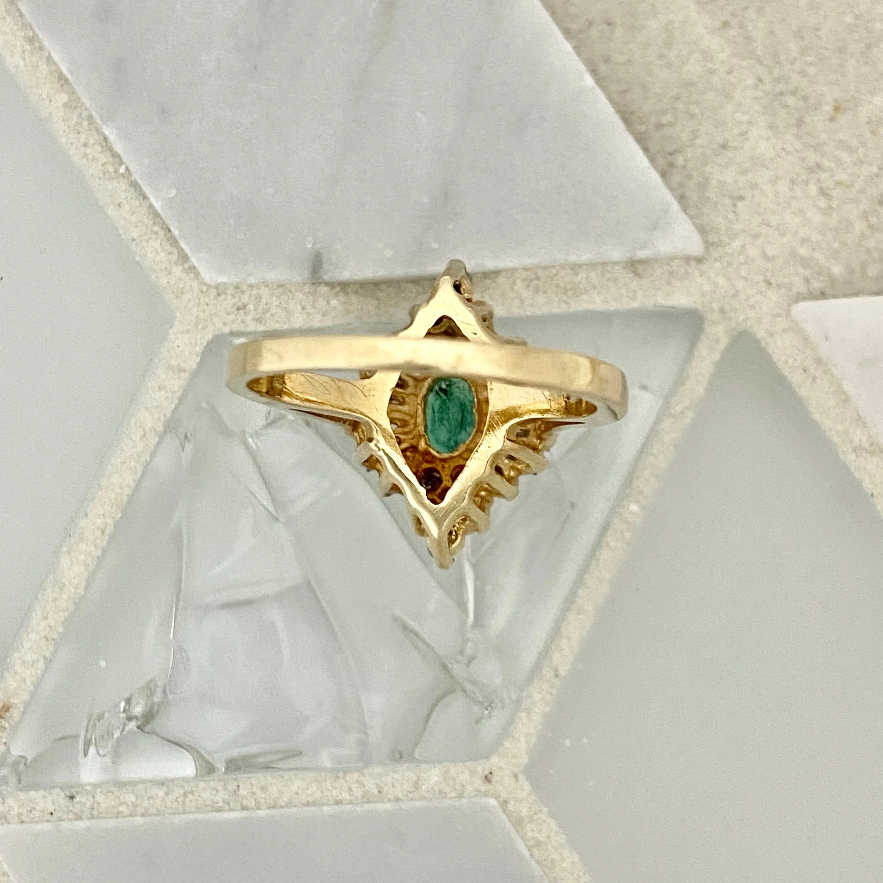 14k Yellow Gold Emerald And Diamond Ring Size 6