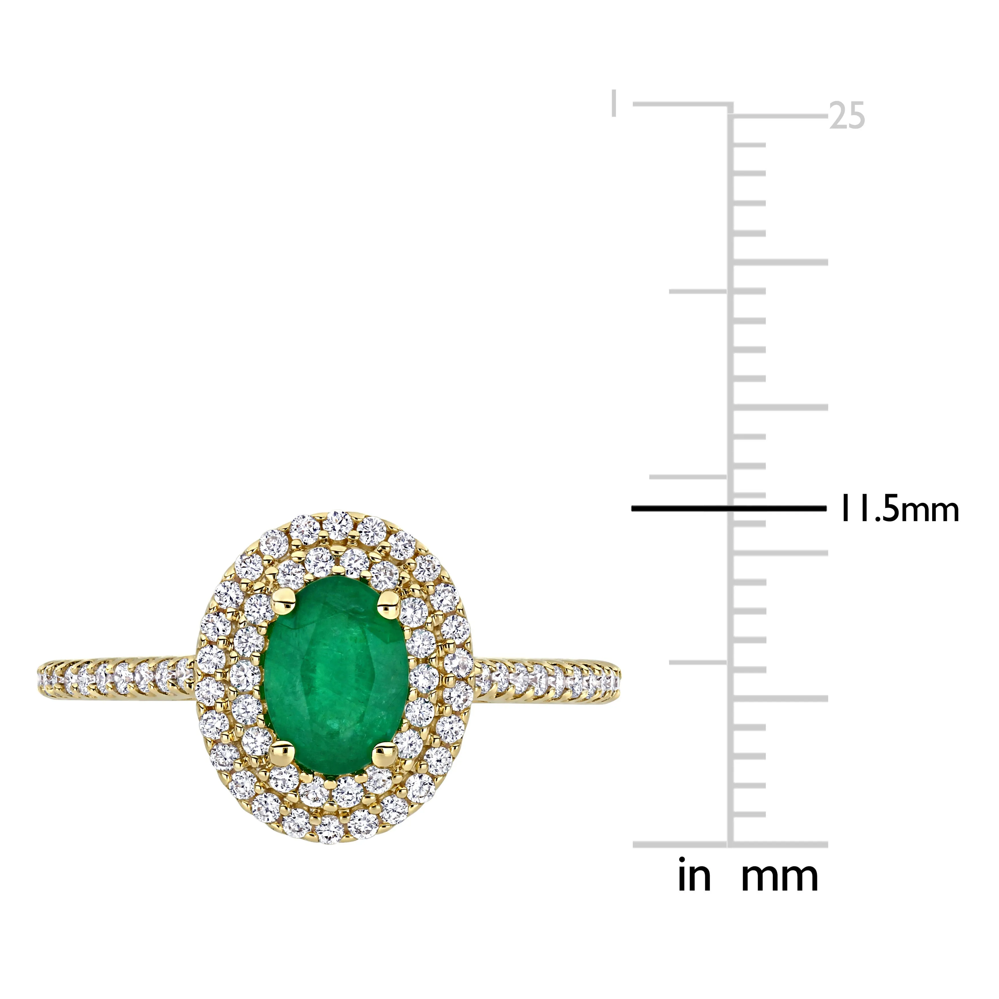 14K Yellow Gold Emerald Oval Cut Diamond Engagement Ring with Double Halo