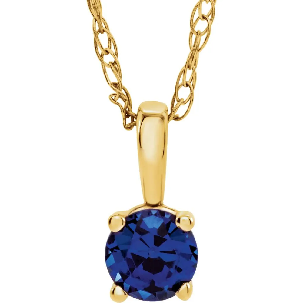 14k Yellow Gold Imitation Blue Sapphire " September" Birthstone 14" Necklace