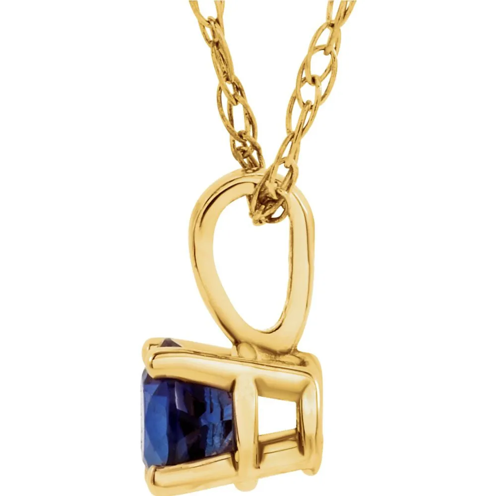 14k Yellow Gold Imitation Blue Sapphire " September" Birthstone 14" Necklace