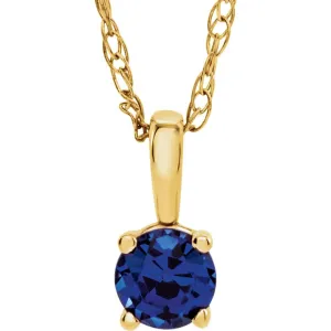 14k Yellow Gold Imitation Blue Sapphire " September" Birthstone 14" Necklace