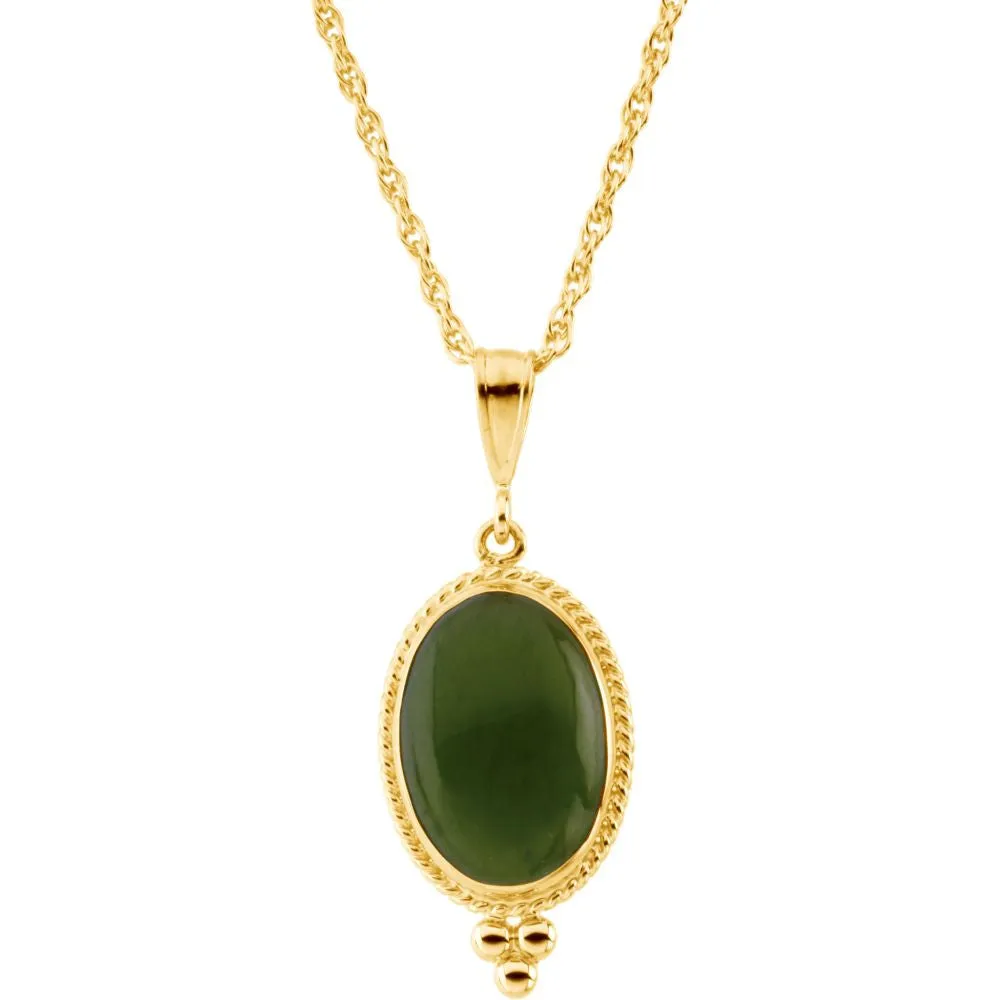 14k Yellow Gold Nephrite Jade Necklace