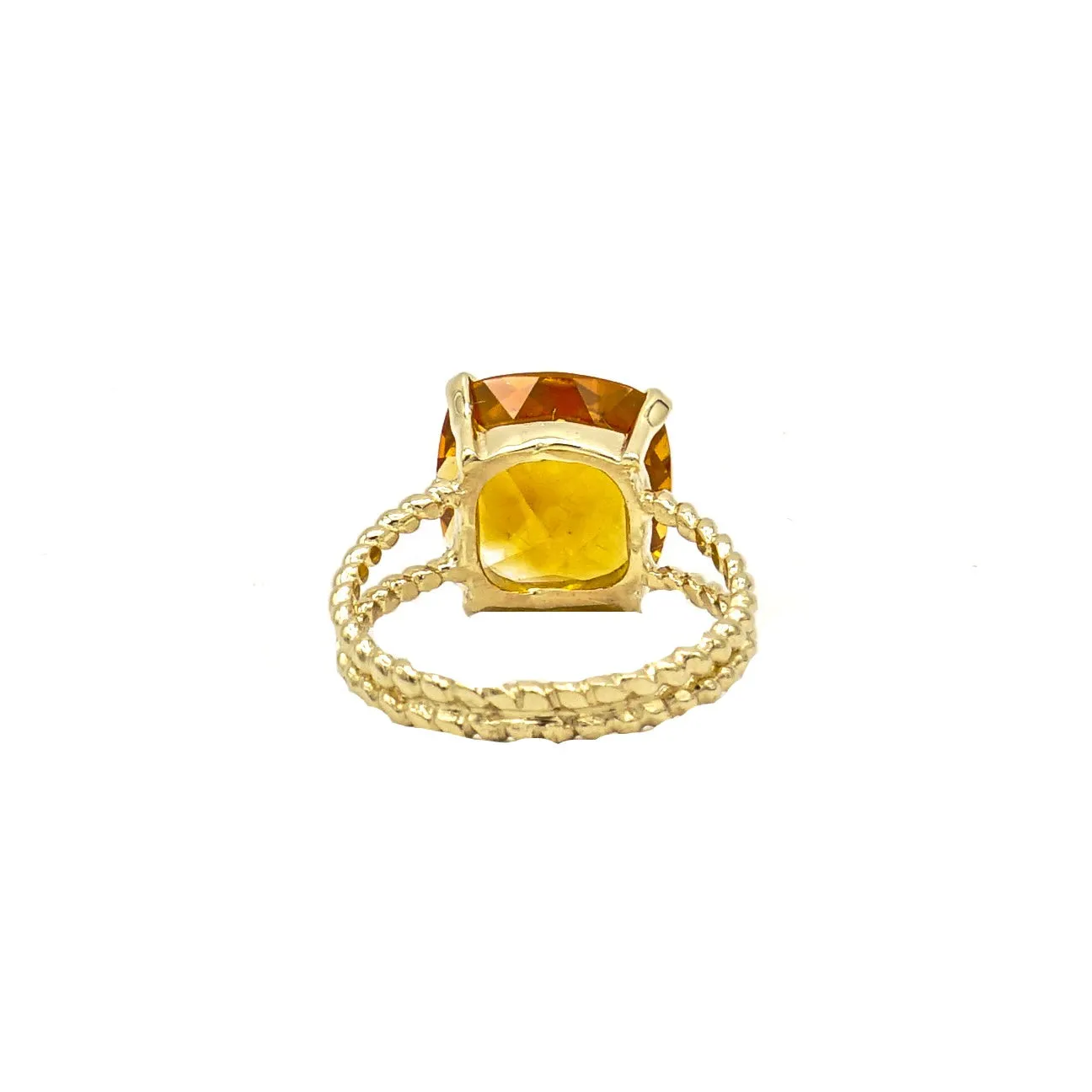 14k Yellow Gold Orange Cushion Cut Citrine on Braided Ring