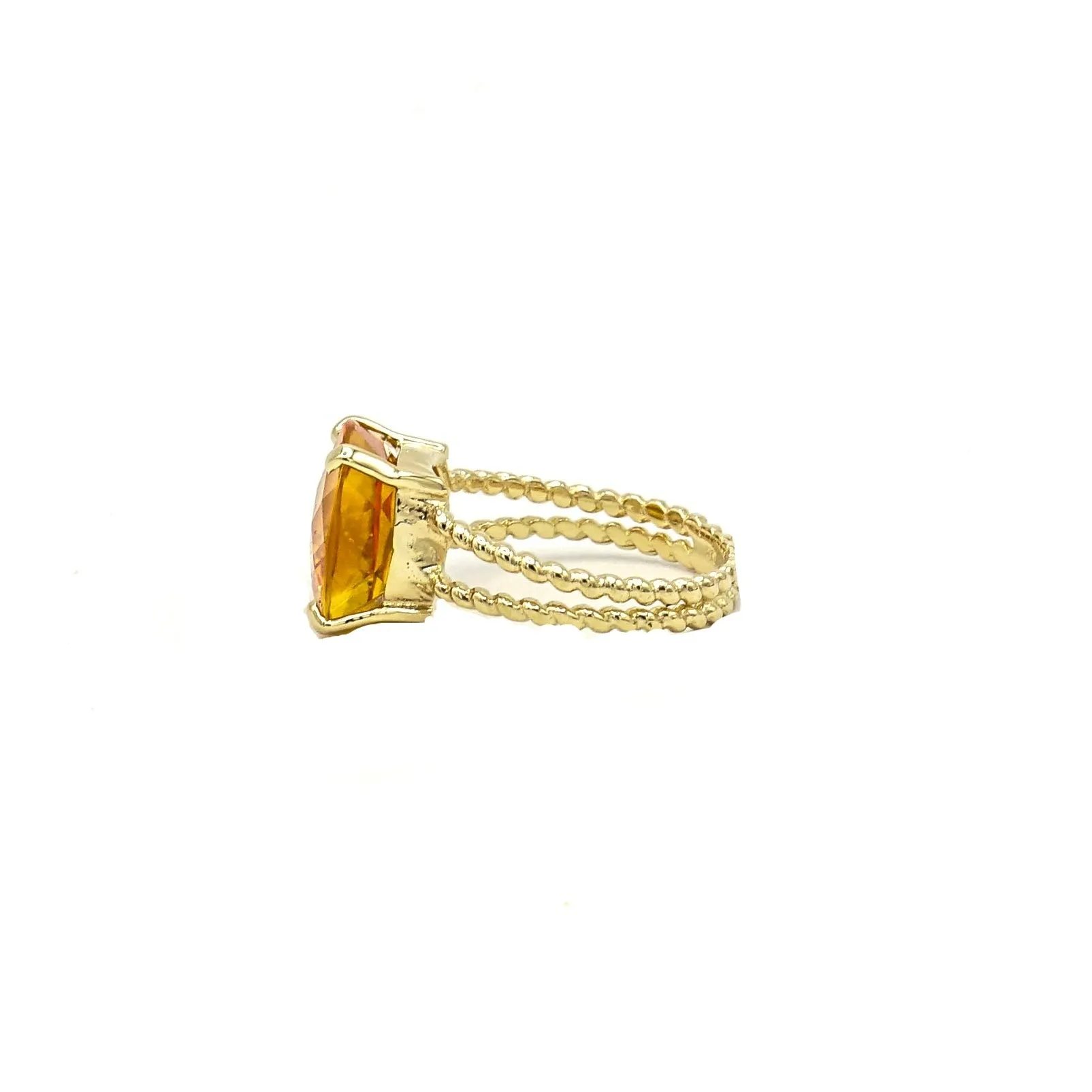 14k Yellow Gold Orange Cushion Cut Citrine on Braided Ring