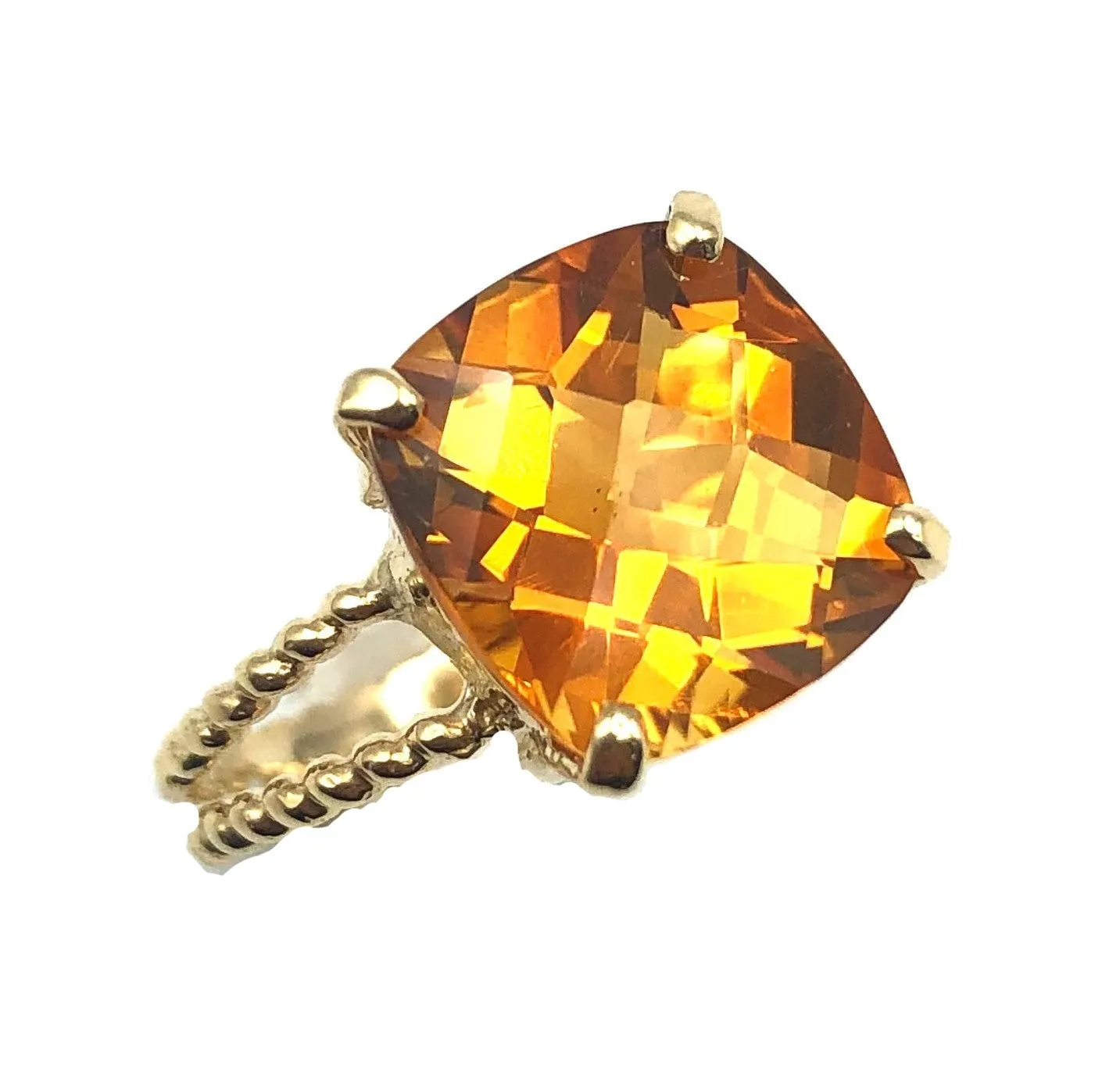 14k Yellow Gold Orange Cushion Cut Citrine on Braided Ring
